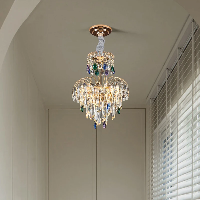 

French Luxury Entrance Crystal Chandelier American Nose Lights Villa Corridor Dressing Room Balcony Restaurant Lighting Fixtures