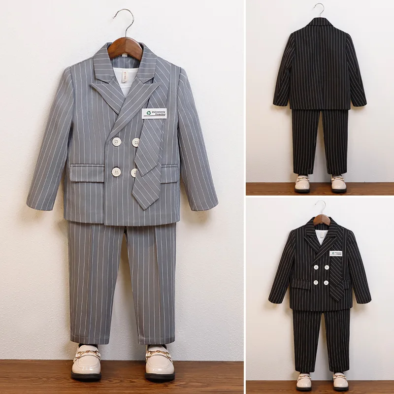 

Children Boys Handsome Suits Autumn Kids Boys Striped Sticekr Blazer Waistcoat Pant Casual Costume Boy Child Wedding Suit Outfit