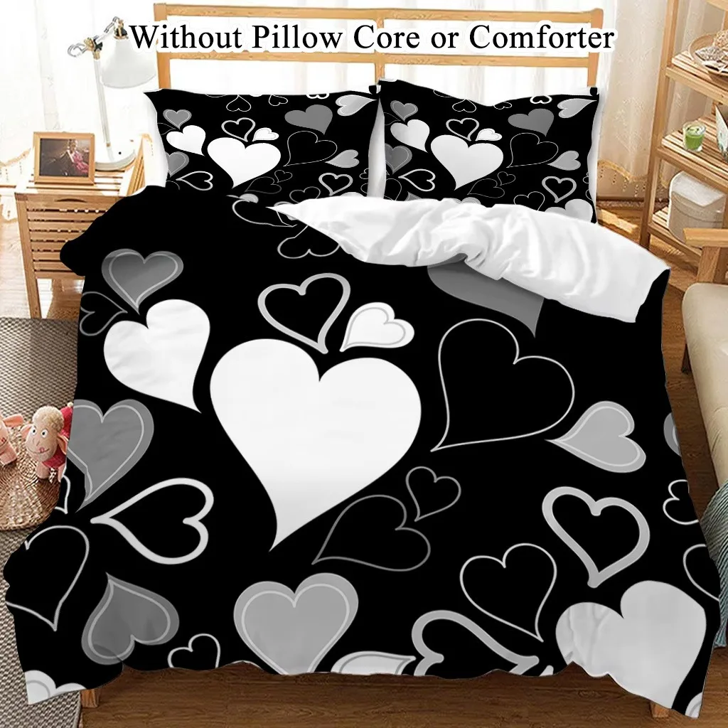 Love Heart Bedding Set Soft Polyester Duvet Cover Set Quilt Cover With Pillowcase For Bedroom Decor Birthday Gift For Girls