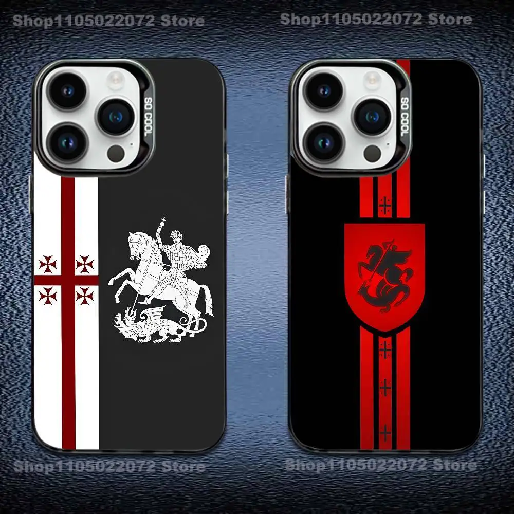 

Georgia Flag Phone Case For iPhone 17,16e,16,ProMax,15,14,Plus,13,12,Mini,11,Pro Matte Colored Silver Luxury Cover