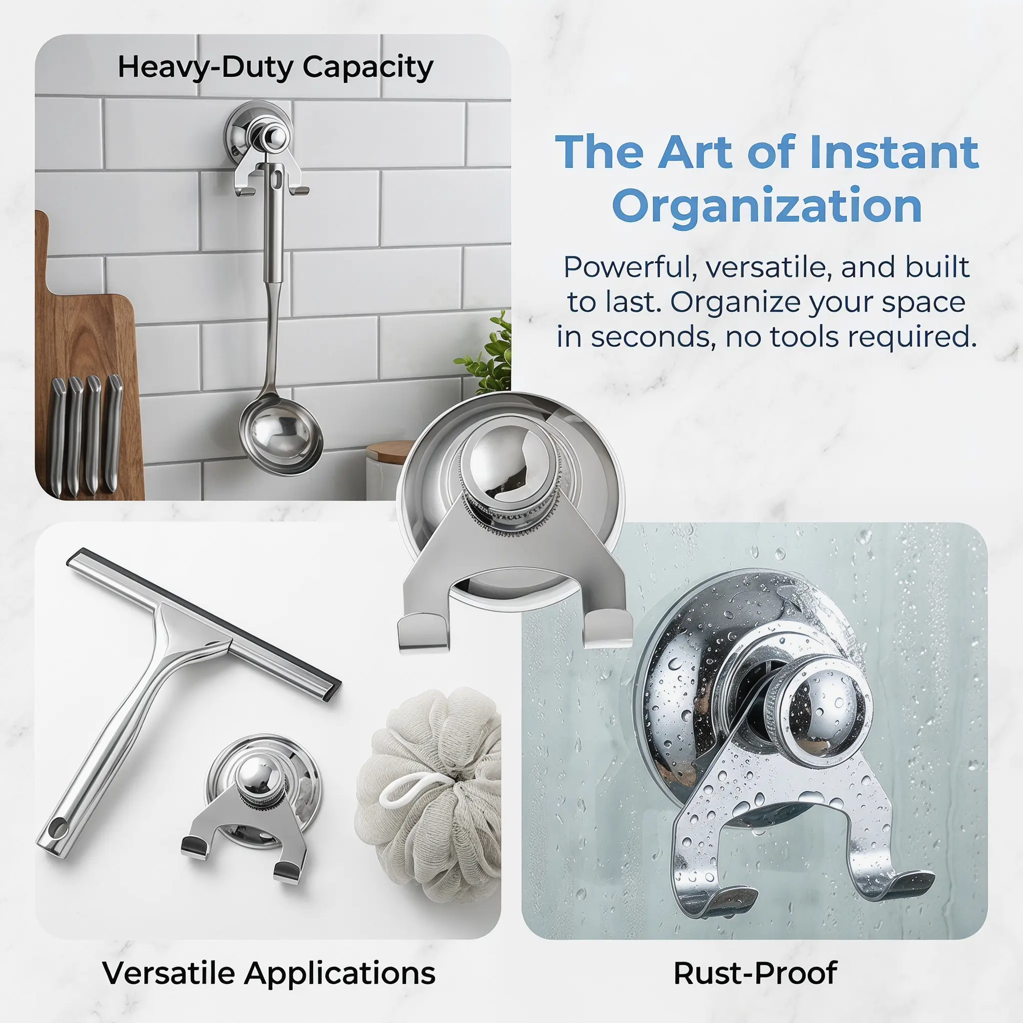 Stainless Steel Suction Cup Hooks for Bathroom Shower Kitchen Door Smooth Surfaces Heavy Load Capacity Easy Install No Damage