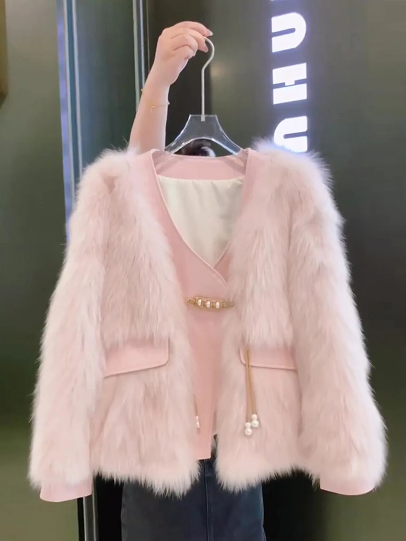 سترة نسائية من الفرو الصناعي معاطف نسائية متوسطة الطول خارج الصخور غير رسمية بدون ياقة على طراز السائق يلتف فوق الركبة عصرية دافئة