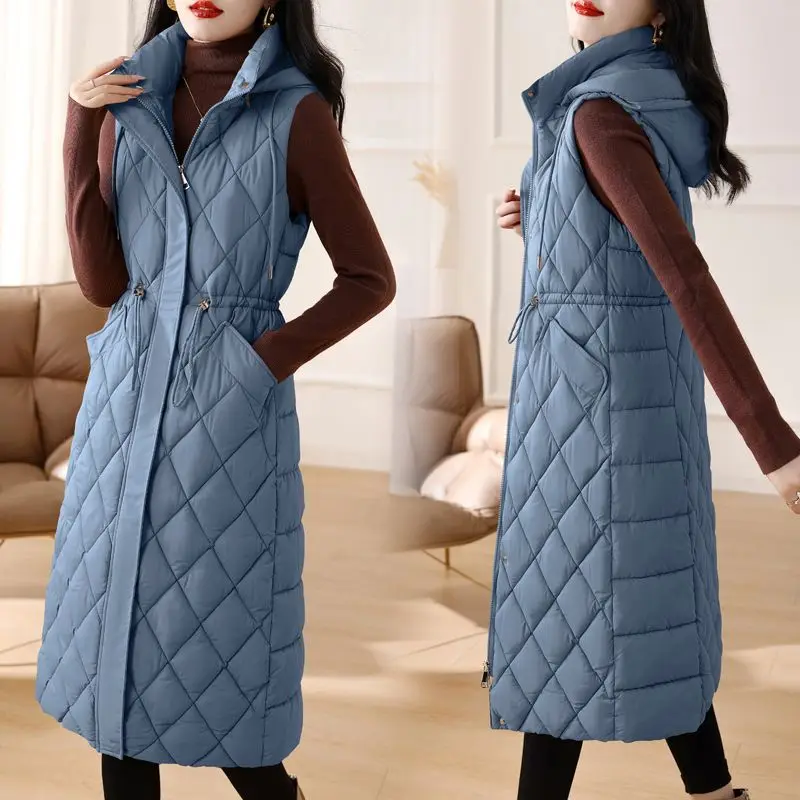 2024 New Winter Down Puffer Vest Women Casual All-match Sleeveless Jacket Winter Long Bodywarm Waistcoat Winter Sleeveless XK206