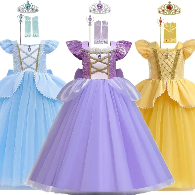 Fantasia Girls Tangled Princess Cinderella Cosplay Costumes 2024 Kids Birthday Dress Children Disguise Carnival Party Dress Up