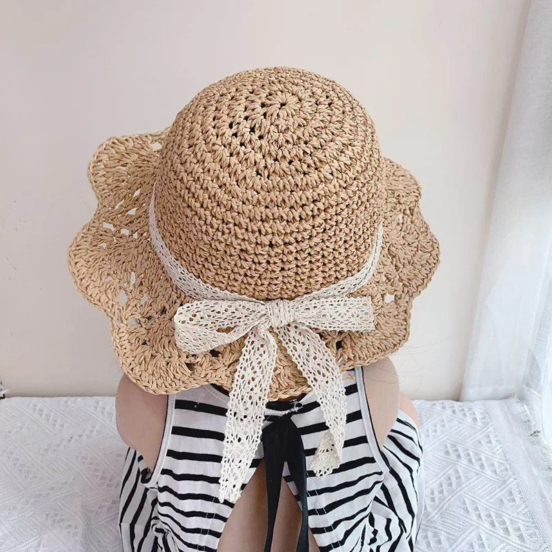 Children Panama Hat Princess Baby Hats and Caps for Kids 1PCFashion Lace Baby Hat Summer Straw Bow Baby Girl Cap Beach