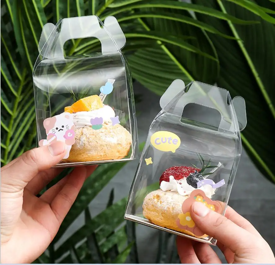 50pcs 2/3inch Clear Cake Box Portable Small Plastic Dessert Baking Transparent Gift Box Wedding Birthday Supplies