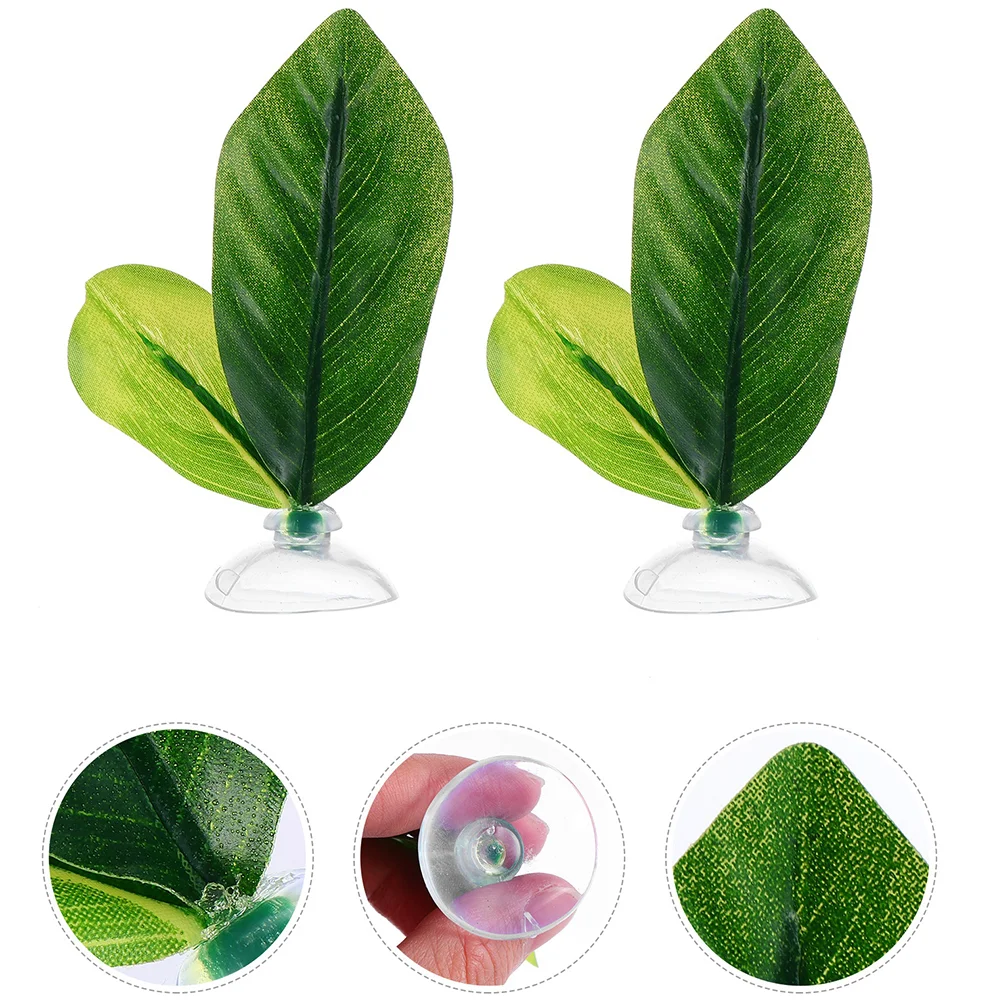 

2 Pcs Decorate Double Layered Ornamental Leaves Aquarium Bonsai Tree Plastic Betta Leaf