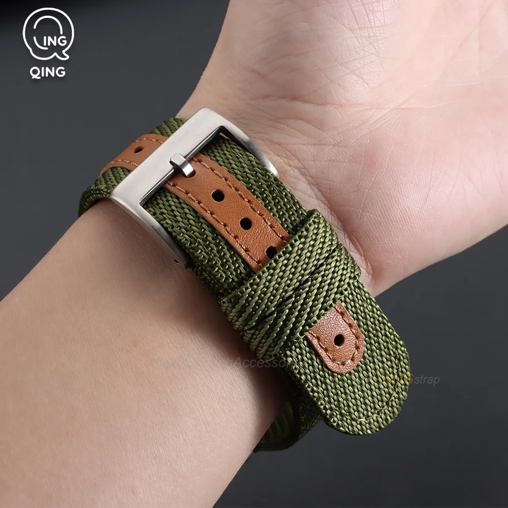 18/20/22mm Quick Release Bracelets Accessories Universal Nylon Canvas Watch Band Military Strap for Samsung Galaxy Watch 7 6 5 4