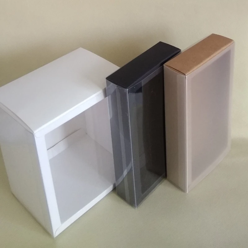 10pcs/20pcs Frosted Kraft Paper Drawer Boxes with Clear Sleeve for Handmade Soap Craft Black White Party Gift Packaging