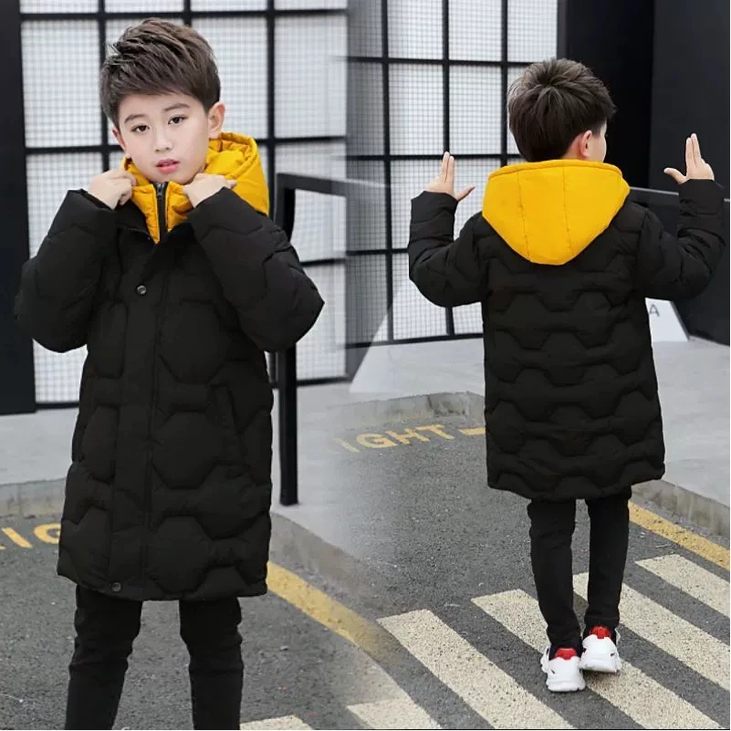 5 6 8 10 12 14 Years Winter Big Boys Jacket Thicken Keep Warm Teenager Kids Jackets Fashion Long Style Zipper Hooded Boys Coat