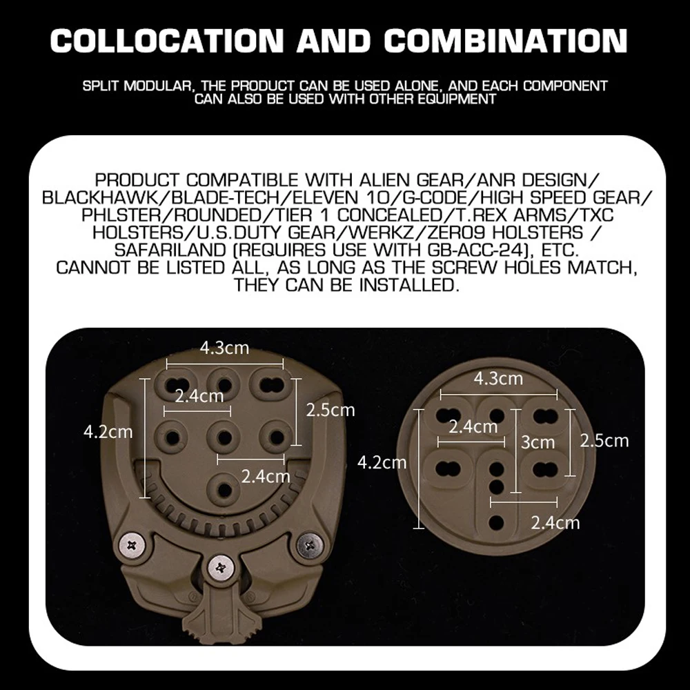 Adattamento per fondina tattica Molle Girevole da 360 gradi Fondina da caccia Base di montaggio Accessori per fondina softair modulare per paintball
