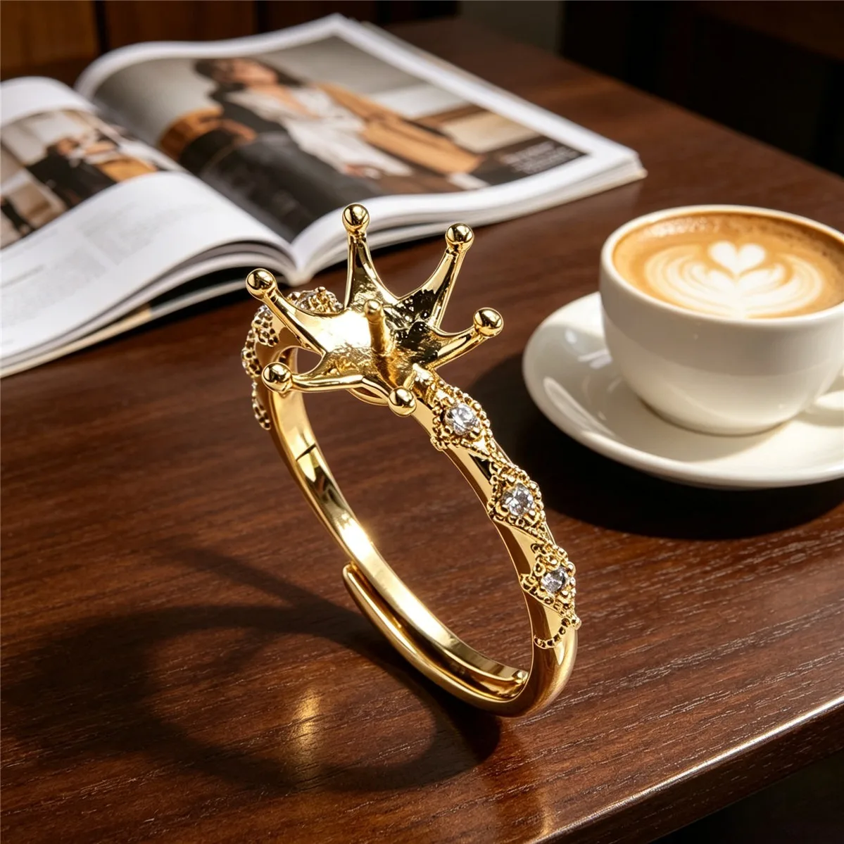 Gold Plated & Silver Tone Crown CZ Paved Adjustable Open Ring Setting Blank, NO Pearl, DIY Jewelry Making Findings