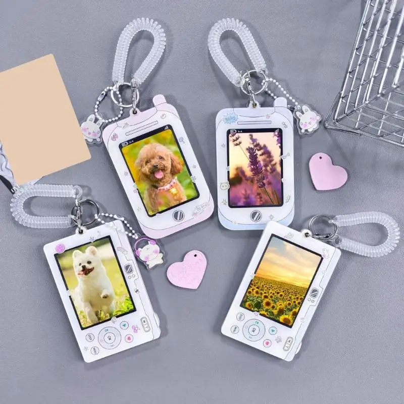 

Cartoon Card Cover Acrylic Photocard Holder with Pendant Keychain Credit Card Case Bus Card Protector for Daily F19E