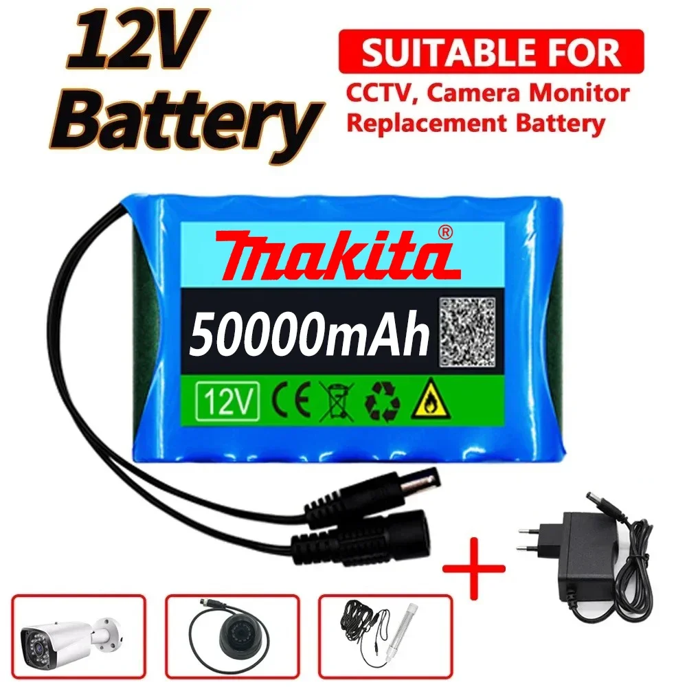 

New 3S2P 12V 50000mAh Portable Super Rechargeable Lithium Ion Battery Pack Capacity DC CCTV Cam Monitor +12.6v Charger