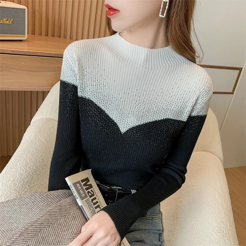 

Ladies Fashion Nail Bead Pullover Sweater Women Clothing Girls Autumn Casual Knitwear Female Woman OL Sweaters BVy2419