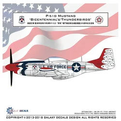 GALAXY Tools G72017 1:48/72 P-51D Mustang 'Bicentennial'&Thunderbirds'Universal Airplanes Body Logo Water Sticker