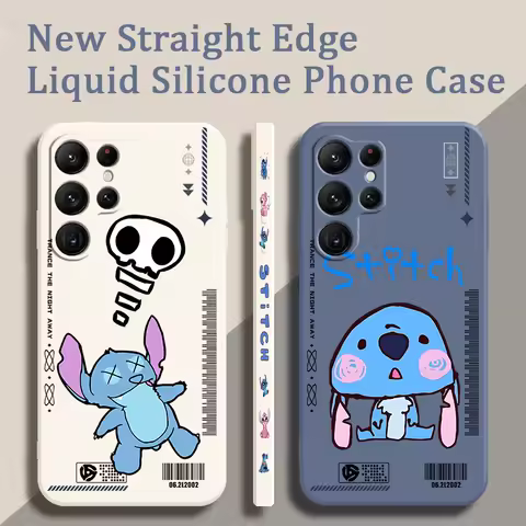 Disney Luxury Lilo Stitch Cute Liquid Left Rope For Samsung Galaxy S24 S23 S22 S21 S20 FE S10 Ultra Plus Lite 5G Soft