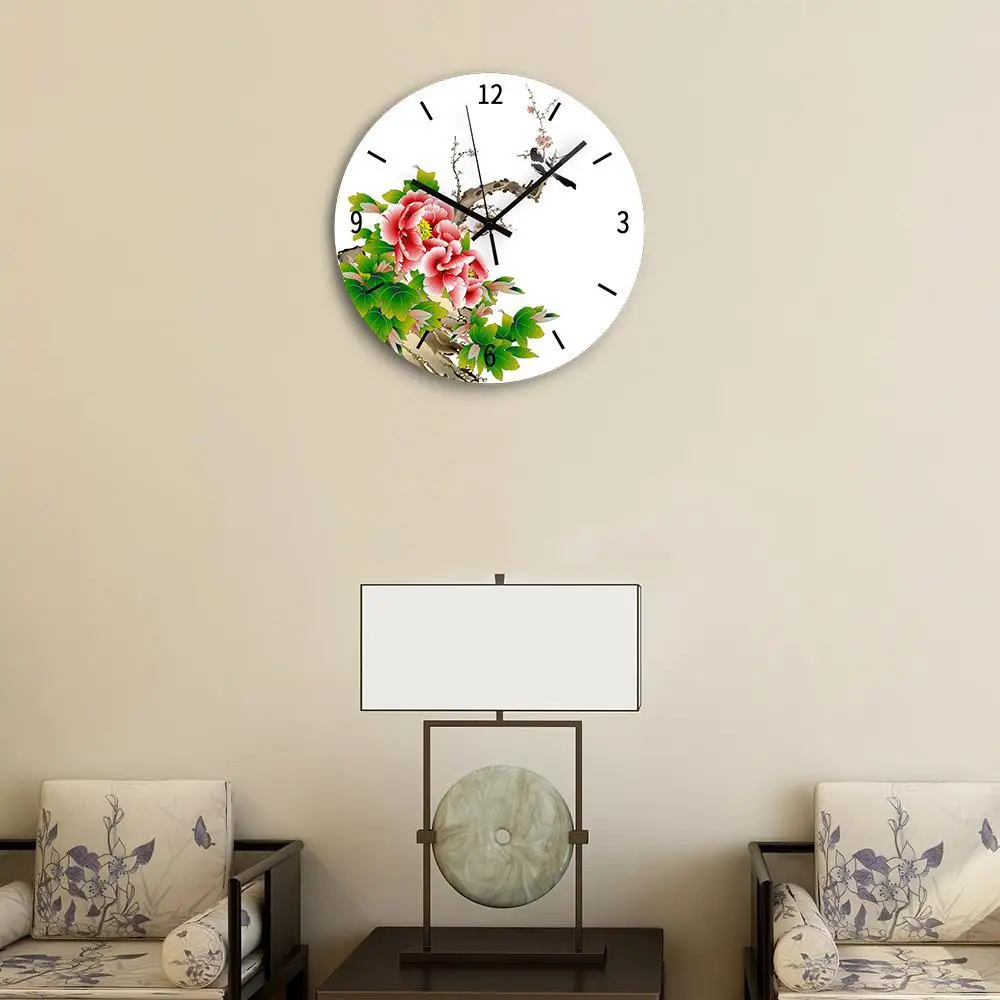 Nordic Creative Home Wall Clock Red Peony Flower Prosperity and Good Luck Wall Decoration Factory Supply