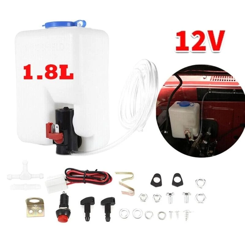 Image of Auto Scheibenwaschflasche 12V Auto Zubehör mit Düsen Verkabelung Wasserpumpenschlauch Ersatz Windschutzscheibentank