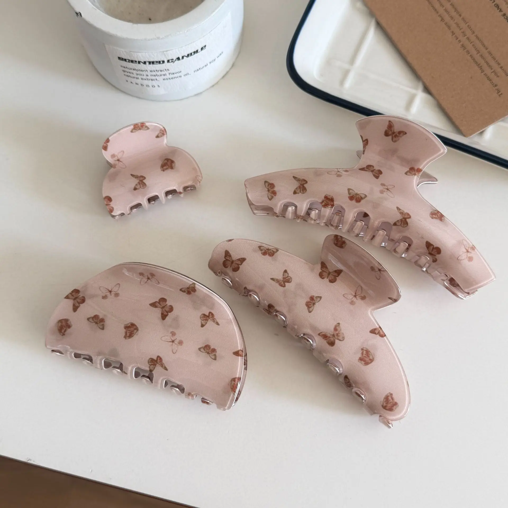 

Korean Ins Style Cute Butterfly Printing Design Women Senior Pink Hair Claw Barrettes Girls Fashion Hair Clip Hair Accessories