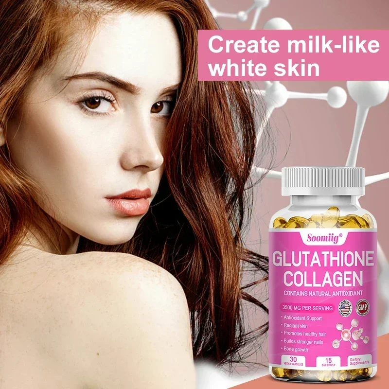 Glutathione Collagen Supplement Capsules Whitening Anti-aging Antioxidant Immune Booster Support Skin Nails Hair Bones