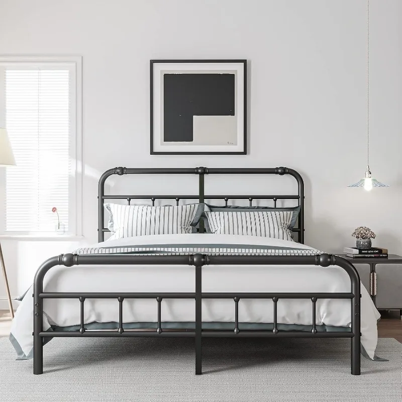 Frame with Headboard and Footboard, 18 Inches High, 3500 Pounds Heavy Duty Metal Slats Support for Mattress