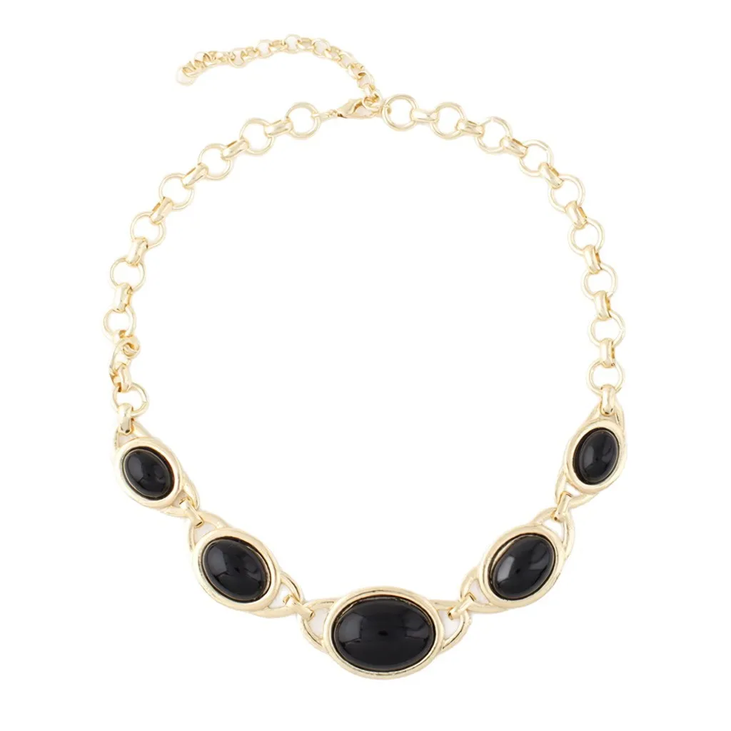 European Punk Style Oval Lapis Lazuli Tiger Eye Stone Necklace, Black Onyx Collar Chain, Sweater Chain, Necklace, Travel Jewelry