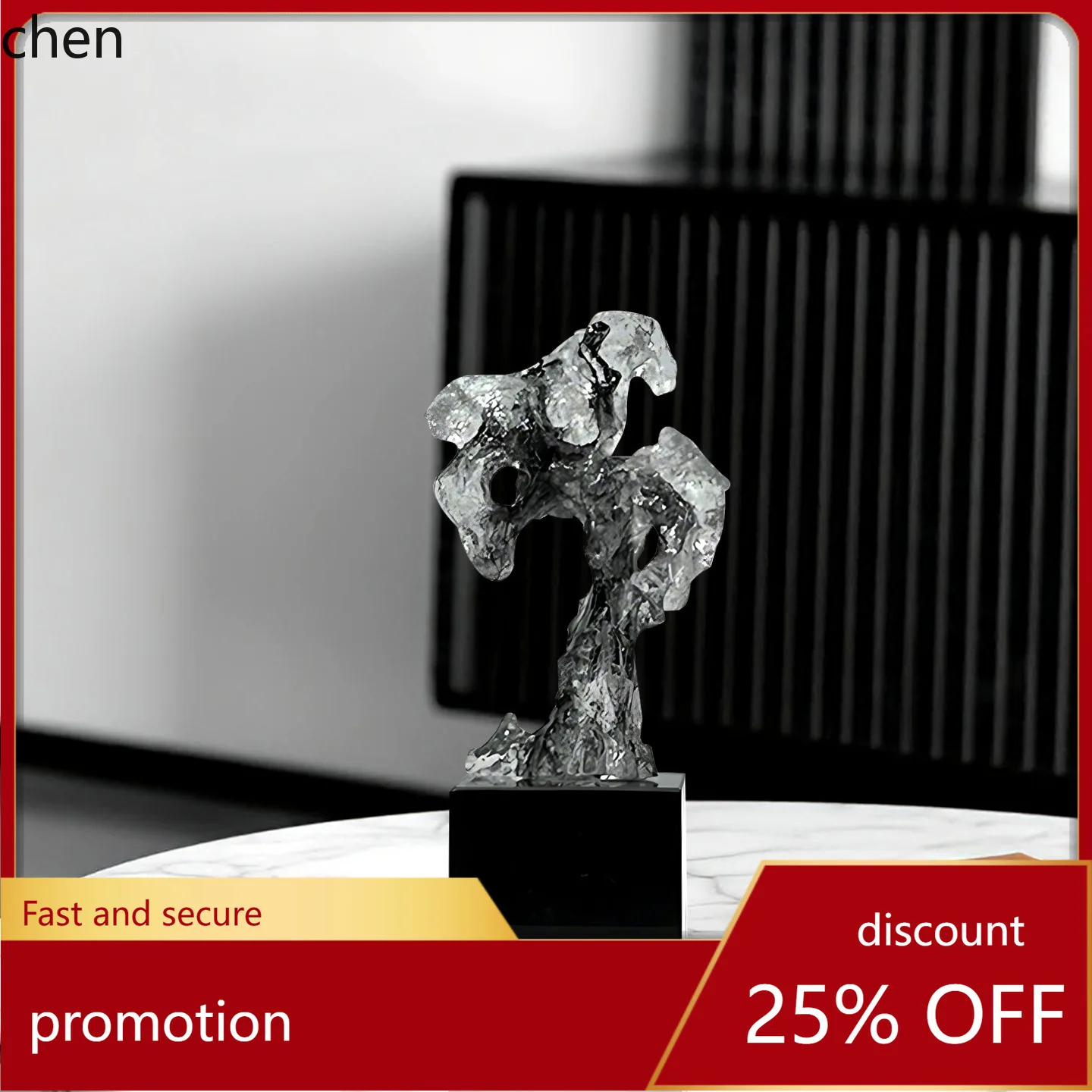 

HTZen Style Taihu Stone Villa Entrance New Chinese Style Soft Decoration Antique Shelf Transparent Crystal Sales Office Ornament