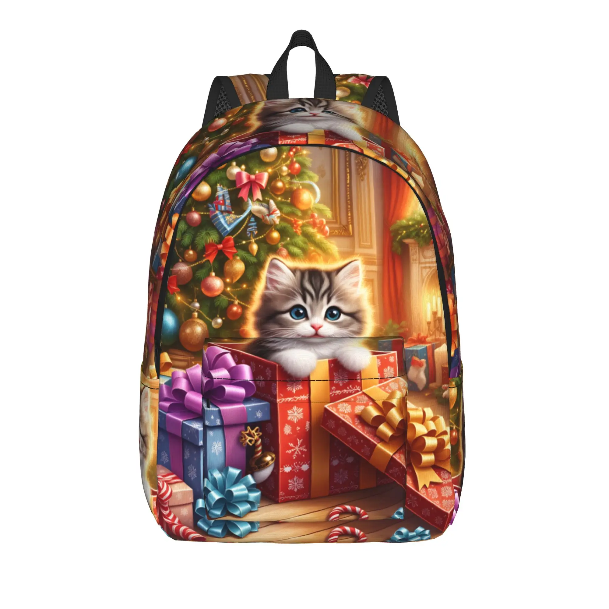 Christmas Cats  Adorable Kittens in Festive Backpack Girl  Big Backpacks Polyester Streetwear High School Bags Daily Rucksack