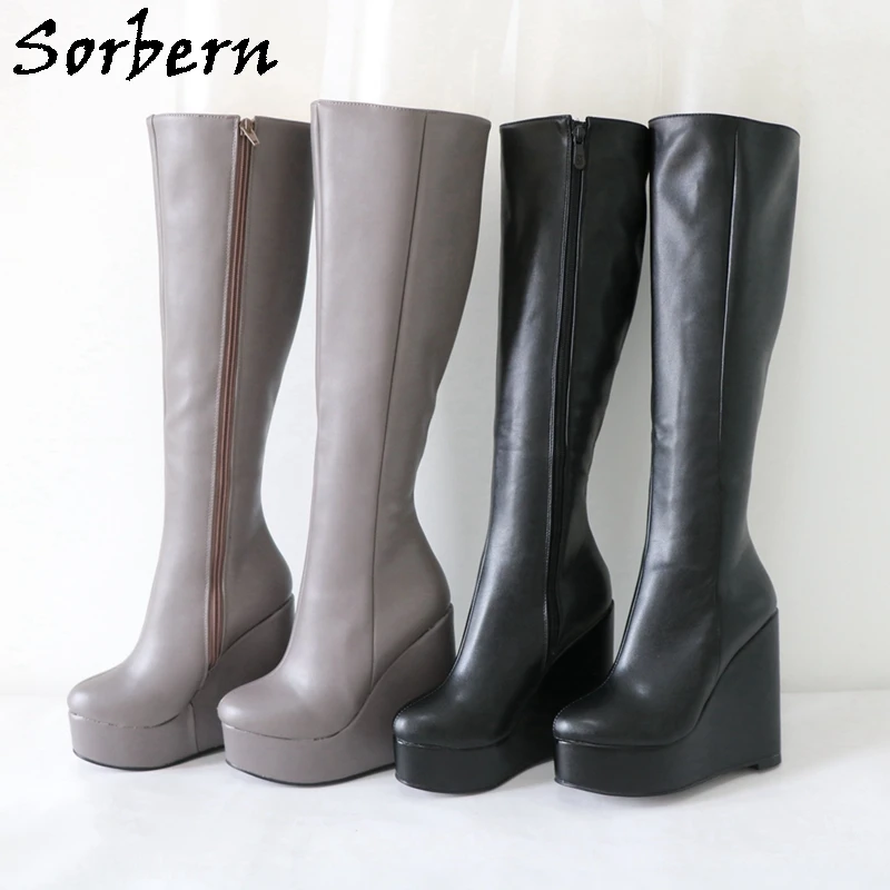 Sorbern High Heel Women Boots Fetish Drag Queen Wedges Thick Platform Winter Boots Plush Designer Shoes Custom