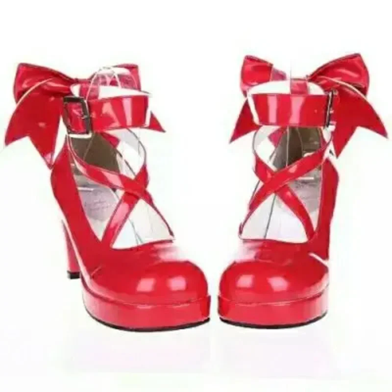 A New Japanese Style Lolita Shoes Anime Cosplay Shoes/Boots Girls Princess Shoes High Heels Women's Shoes w/Bowknot