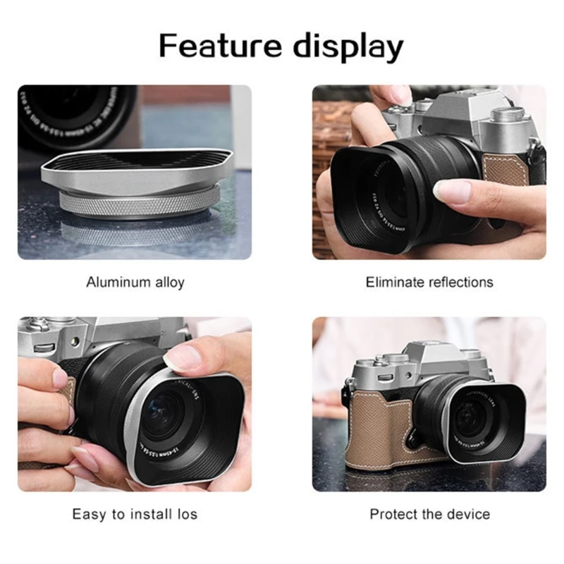 Square Camera Lens Hood Adapter Set Improved Photography Contrast Fits Standard Mirrorless Lenses 37/39/40.5/46/43/49mm