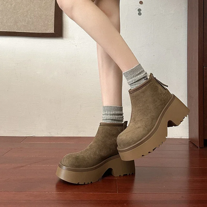 Winter Warm Fur Women Snow Boots Fashion Platform Thick Heel Short Booties Casual Comfort Cotton Shoes