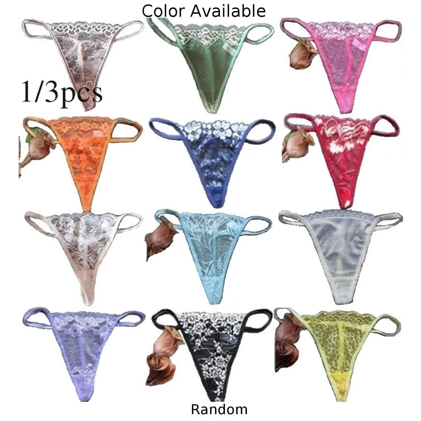 3pcs Women Lace G-String Briefs Mesh Thong String Thong Sex Lingerie Panties V-String Knickers See Through Underwear 2022