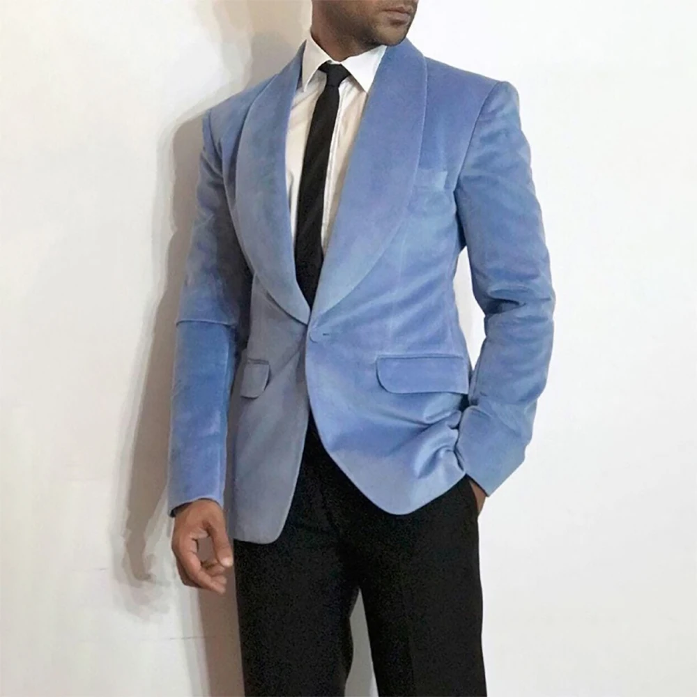 

Customized Velvet Men's Suits One-Button Shawl Lapel Slim Fit Blazer High Quality 2 Piece Jacket Pants Wedding Male Clothing