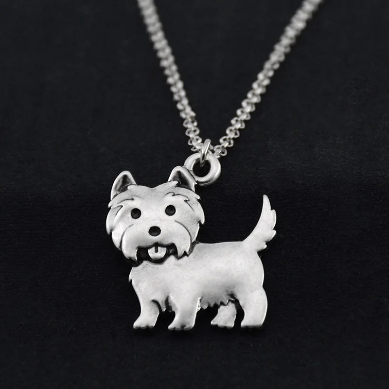 Women Necklace Cute Westie Pendants Boho Copper Metal Dog Charms Necklaces Long Stainless Steel Chain Colar For Girls