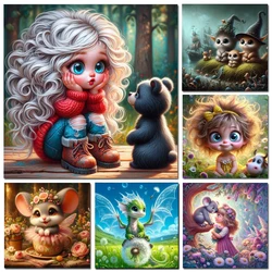DIY Diamond Painting Kit Cartoon Animal Elf Girl Full Square Round Diamond Embroidery Handmade Mosaic Home Decortion Gift