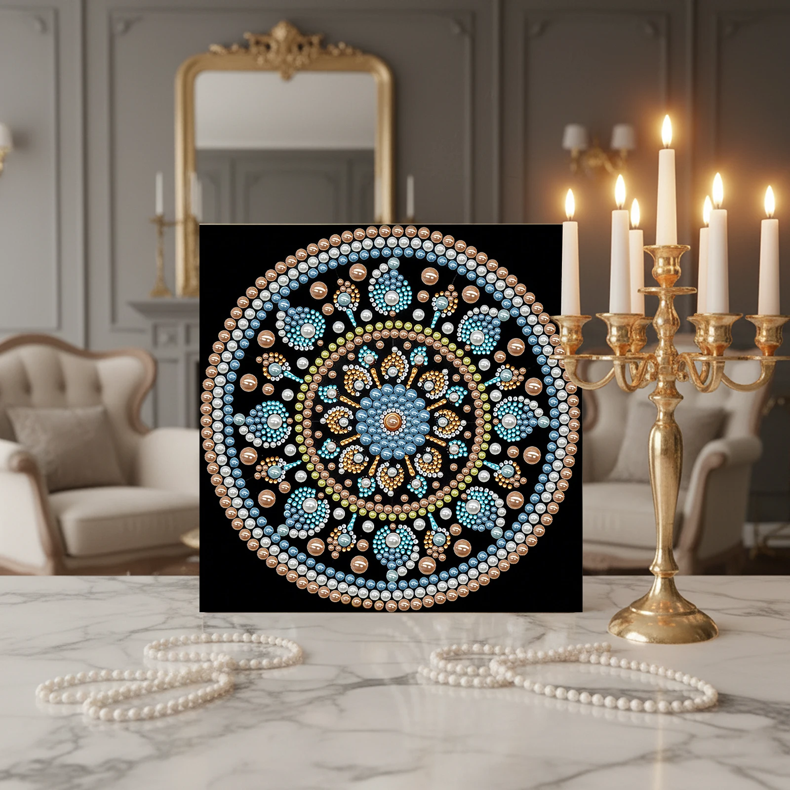 

Набор для творчества DIY: Жемчужная мандала-картина для взрослых, подарок, декор для дома, картина из жемчужных бусин, 25x25 см, с рамкой
