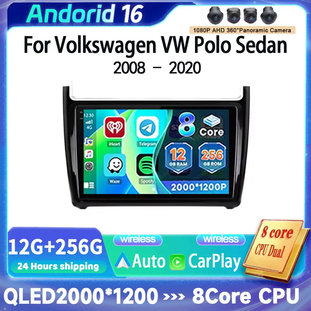 Android 16 Carplay Car Radio For Volkswagen VW Polo Sedan 2008 2009 2010 2011 2012 2013 2014 2015 Multimedia Player Stereo GPS