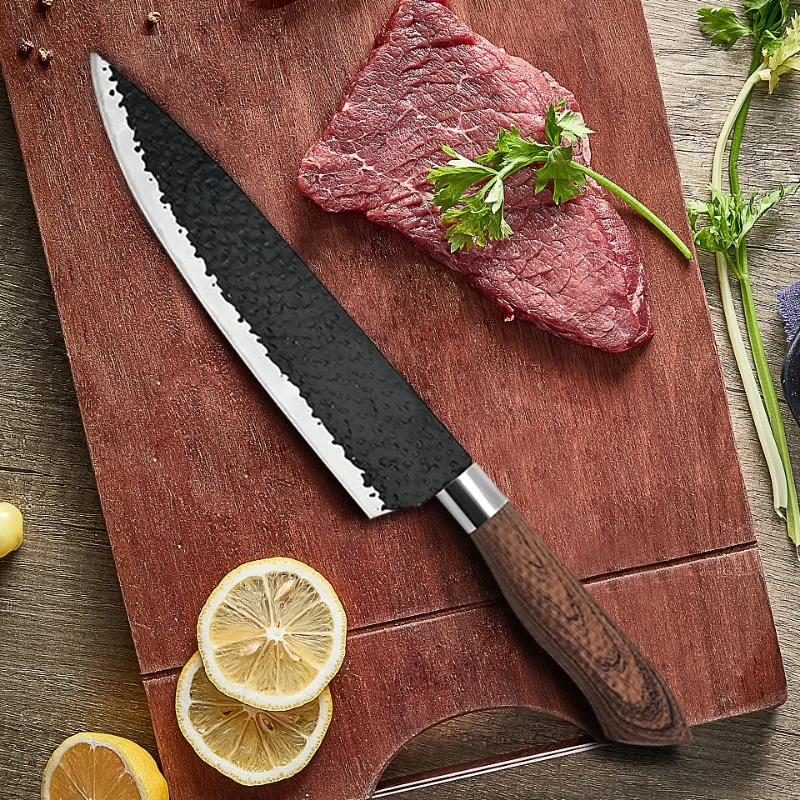 Professional Chef Knives Stainless Steel Forged Hammer Pattern Sharp Slicing Meat Cleaver Kitchen Scissors Vegetable Fruit Knife