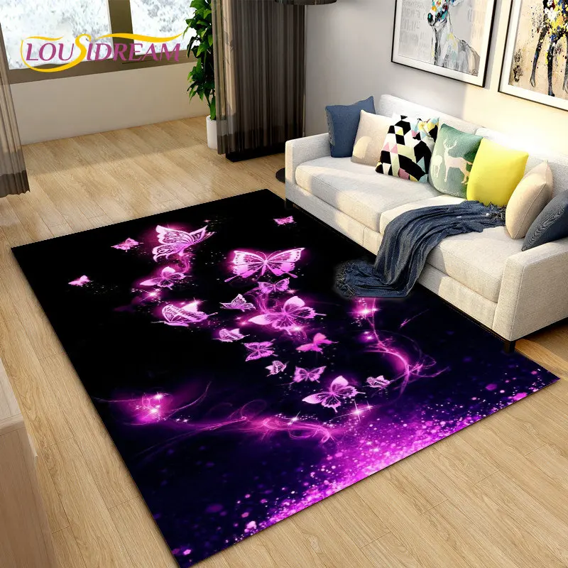 3D Colorful Butterfly Flower Area Rug,Carpet Rug for Living Room Bedroom Sofa Yoga,Kitchen Bathroom Doormat Non-slip Floor Mat