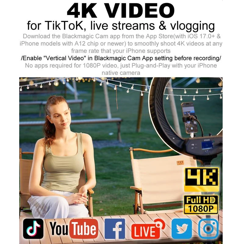 شاشة مراقبة سيلفي لاسلكية صغيرة، شاشة مراقبة سيلفي 4K مغناطيسية مع بث مباشر/صور شخصية مدونة فيديو، لهواتف iPhone/Android