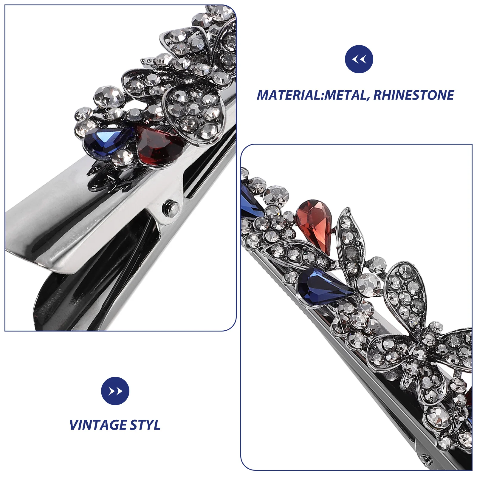 

Retro Rhinestone Metal Hair Clip Ink Blue Style4 Large Size Duckbill Vintage Barrette Women Accessories Thick Hair