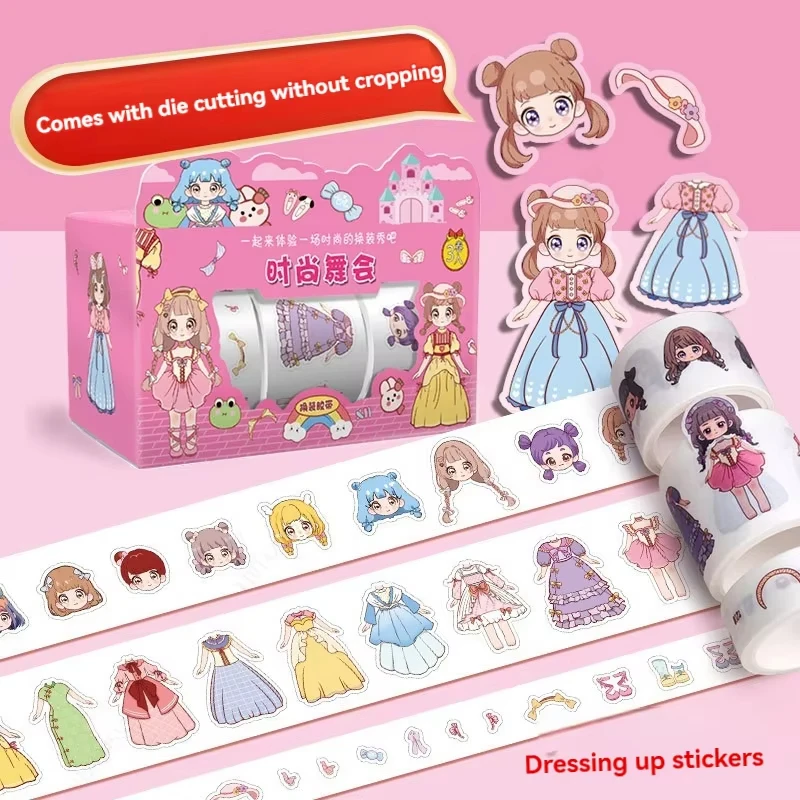 

Cute Princess Dress Up Sticker Girl Cartoon Washi Tape Set Handbook Character Clothes Decoration Sticker Merry Christmas Gift