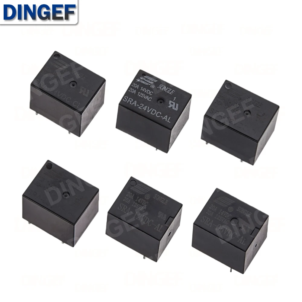 5PCS DC Power Relay SRA-05VDC-AL SRA-12VDC-CL SRA-24VDC-CL 5V 12V 24V 20A  4Pin 5Pin PCB Type Black Automobile Relay In Stock