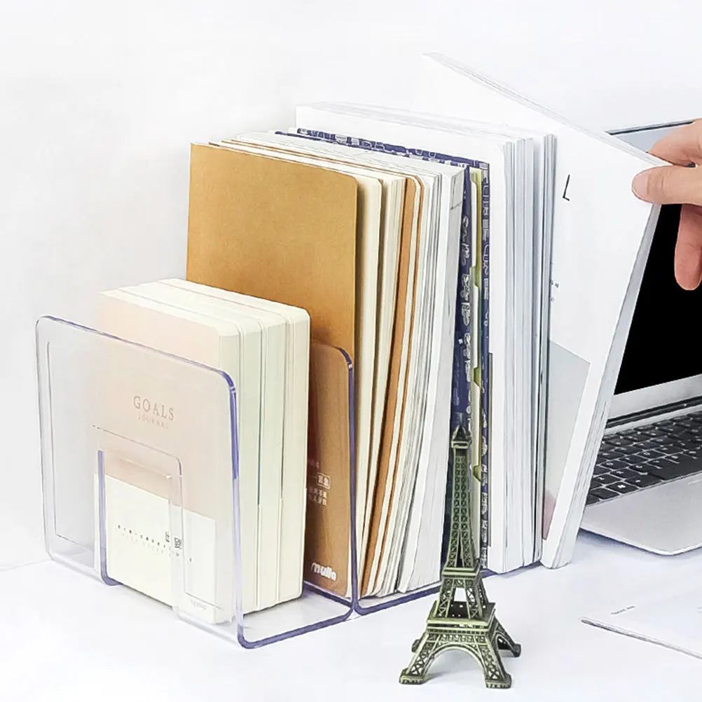 

4 Grid Book Ends Transparent Bookshelf Clear Acrylic Bookend Folder for Office Bookends