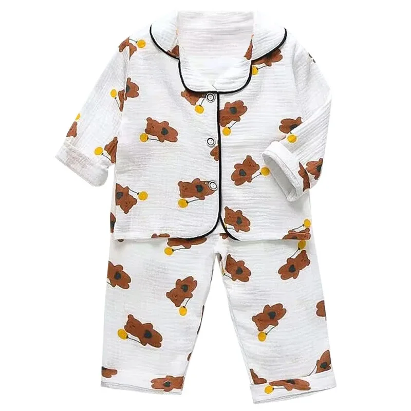 طقم جديد لعام 2024 للرضع طقم كرتوني ربيعي بأكمام طويلة تأثيث منزلي كوري بيجامات مريحة ولطيفة طقم مكون من قطعتين