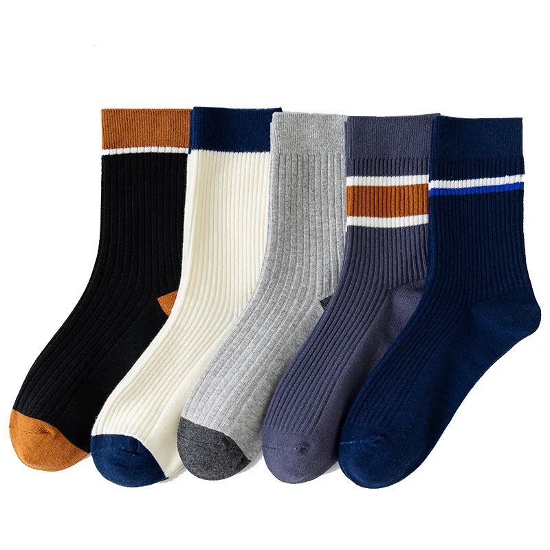 Chaussettes mi-tube en coton pour hommes, chaussettes de sport décontractées, confortables, chaudes, désodorisantes, automne, hiver, EU 39-44, 5 paires