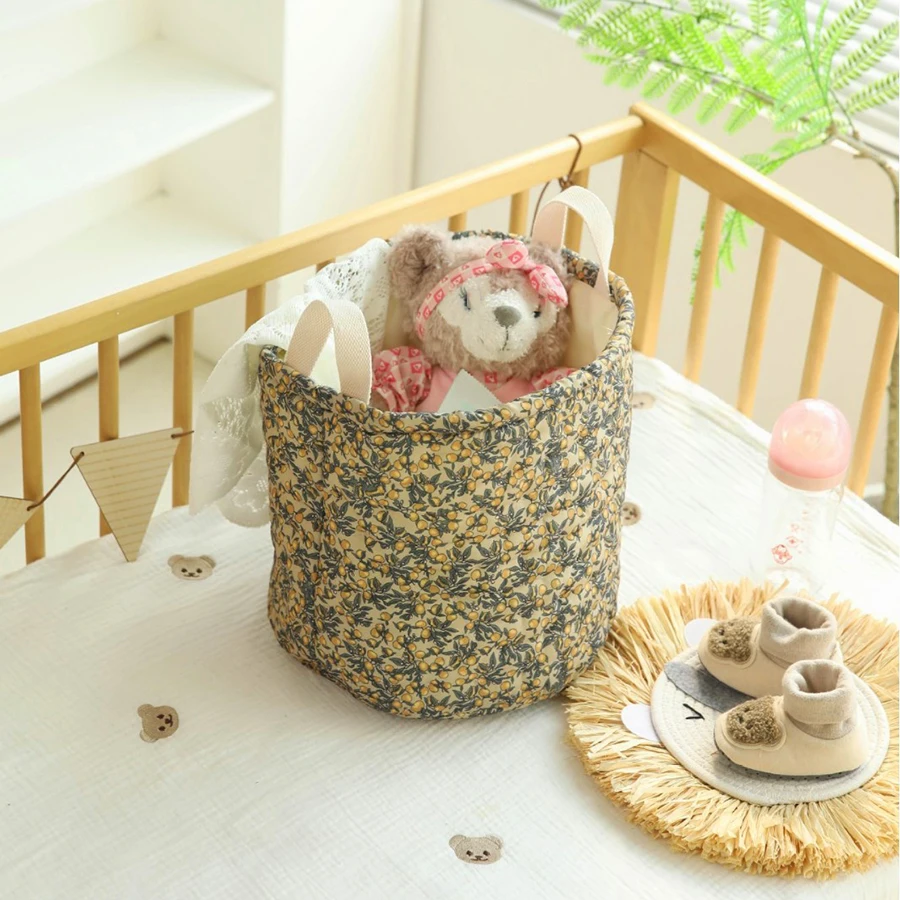 

Quilted Baby Item Storage Bucket Diaper Bags Toys Clothes Basket Large Capacity Round Diaper Stackers Nappy Storage Basket