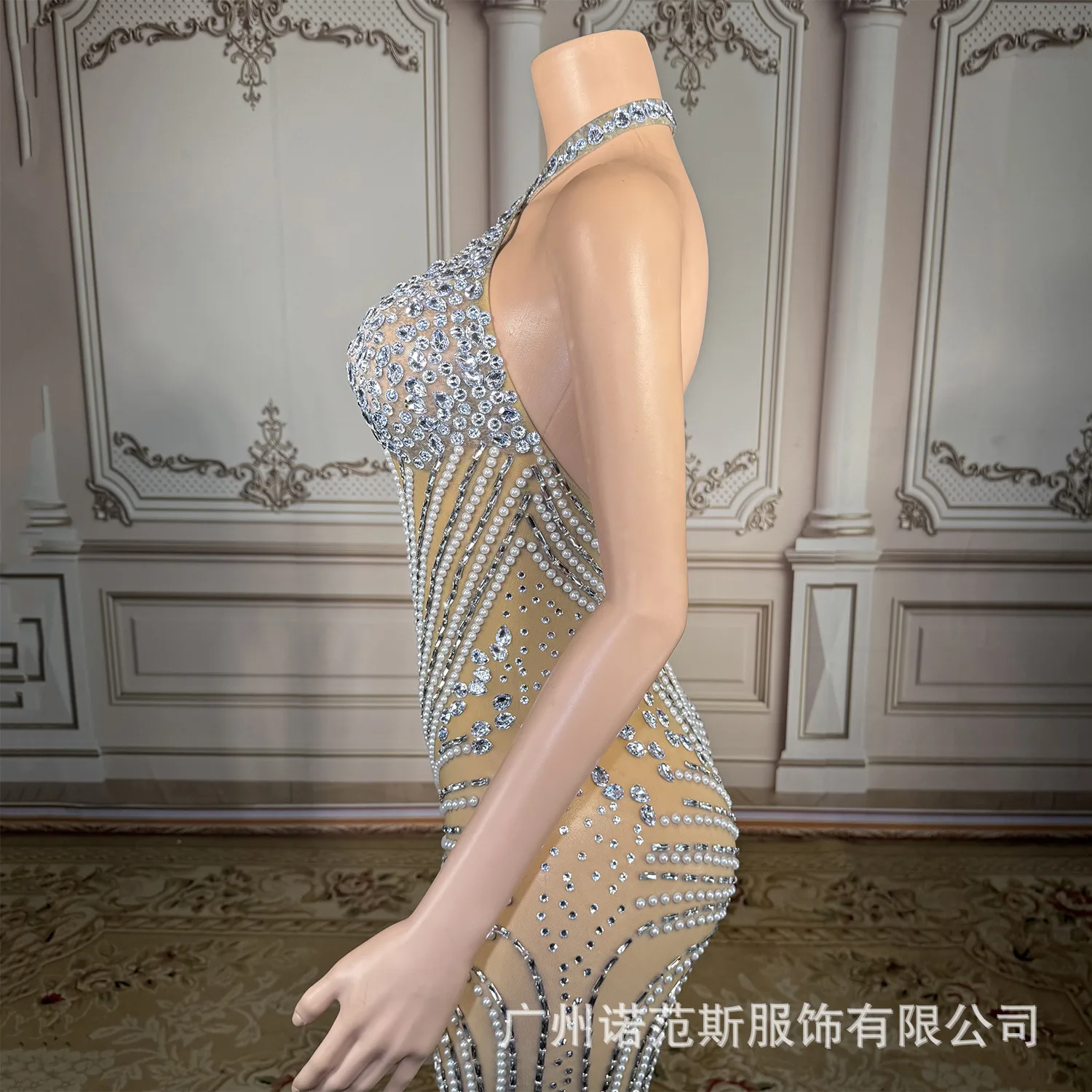 High-end extravagant hollow cross strap sexy halter split dress cocktail dress birthday party engagement banquet evening dress